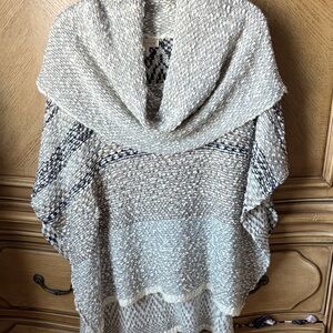 Lovestitch Gray and Cream Poncho Sweater